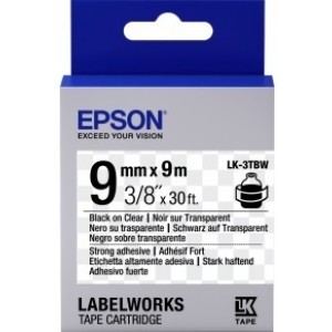 Tape Cartridge EPSON LK3TBW; 9mm/9m Strong Adhesive, Black/Clear, C53S653006 