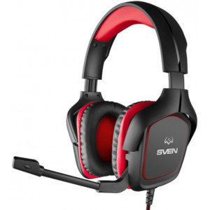 SVEN AP-G333MV, Gaming Headphones with microphone, 3.5mm (4 pin) or 2*3.5 mm (3 pin) stereo mini-jack, Fabric cable 2.2m, Black-Red