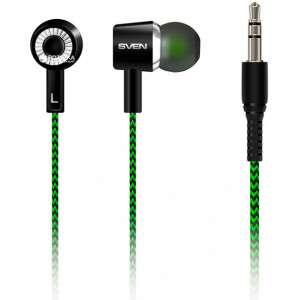 SVEN E-107, Stereo In-ear earbuds, 20-20000 Hz, 32ohm, Non-tangling cable with fabric braid, 1.2m, 3.5 mm (3 pin) connector