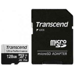 128GB MicroSD (Class 10) UHS-I (U3),+SD adapter, Transcend TS128GUSD340S (V30, A2, R/W:160/125MB/s)