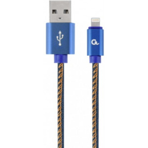 Cable 8-pin 1m - CC-USB2J-AMLML-1M-BL, Premium jeans (denim) 8-pin cable with metal connectors, 1 m, blue, angled