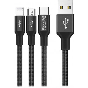 3in1 Cable Nillkin, Swift, Micro-USB/Type-C/Lightning, 1.5M, Black