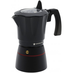 Гейзерная кофеварка Polaris PRO collection-6C, 300 ml, 6 cups, 360° TURBO INDUCTION,  black