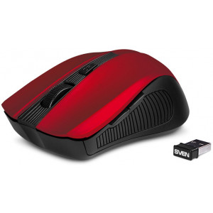 Wireless Mouse SVEN RX-350W, Optical, 600-1400 dpi, 6 buttons, Soft Touch, 2xAAA, Red
