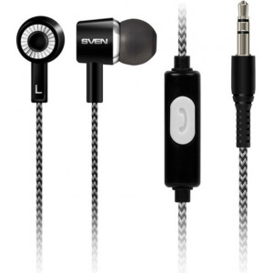 Earphones SVEN E-109M, Black, with Microphone, 4pin 3.5mm mini-jack, cable 1.2m
