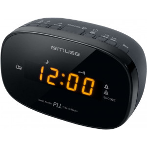 Dual Alarm Clock Radio Muse M-150 CR BLACK, 0.6 inch Amber LED Display, Dimmer ( High / Low / Off ), 20 FM preset stations, Auto scan and store preset stations, Manual tuning and preset store, Wake up by Radio or Buzzer, Snooze, Sleep and Nap, AC 230V, Ba