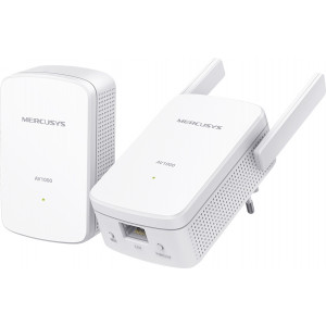 MERCUSYS  MP510KIT, AV1000 Wi-Fi Powerline Adapter Starter Kit, Compact Size, 1000Mbps Powerline Datarate, 1 Gigabit LAN Port, 300Mbit/s via Wi-Fi, HomePlug AV, Green Powerline,  Plug and Play, Pair Button, Range 300 meters in house