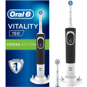Electric tooth brush Braun Vitality 150 Cross Action Black.toothbrush, rechargeable battery, rotating cleaning mode, timer 2 min,  app control, charging station. white 