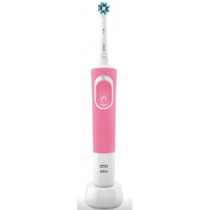 Electric tooth brush Braun Vitality 100 Cross Action Pink.toothbrush, rechargeable battery, rotating cleaning mode, timer 2 min, app control, charging station. white pink