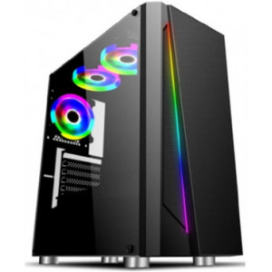 HPC R-05  ATX Case, (650W, 24 pin, 1x 8pin(4+4), 2x 8pin(6+2) 2x IDE, 4x SATA, 12cm fan), Glasss side panel,1x RGB rainbow fan, 1xUSB3.0, 2xUSB2.0 / HD Audio, Black