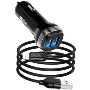 Hoco Car Charger 2xUSB  with Lightning Cable Z40, Black