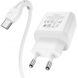 Hoco N5 Favor Dual Port PD20W+QC3.0 Charger Set(Type-C TO Type-C)(EU), White