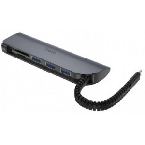 Hoco HB17 Easy Connect Type-C Adapter(Type-C to USB3.0*3+SD+TF), Black