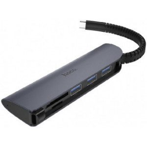 Hoco HB17 Easy Connect Type-C Adapter(Type-C to USB3.0*3+SD+TF), Black