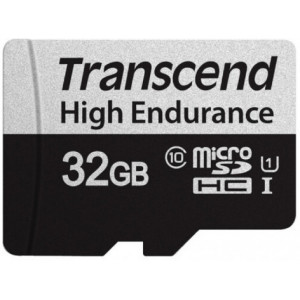 .32GB MicroSD (Class 10) UHS-I (U1),+SD adapter, Transcend "TS32GUSD350V" (R/W:95/40MB/s, Endurance) 