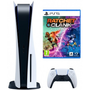 Game Console  Sony PlayStation 5 + Ratchet & Clank: Rift Apart, 825GB, White, 1 x Gamepad (Dualsense)