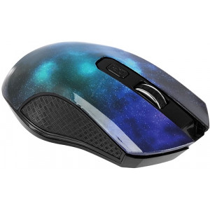 Wireless Mouse Qumo Universe, Optical, 800-1600 dpi, 4 buttons, Ambidextrous, 1xAA, Black/Blue, USB