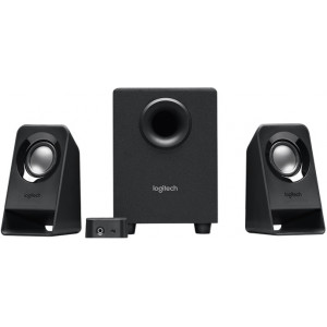 Speakers 2.1  Logitech Z213, 7W (4W + 2x1.5W)  Power and volume controls on wired control pod, bass control on back of subwoofer, Black