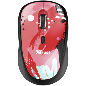 Trust Yvi Wireless Mouse - Red Brush, 8m 2.4GHz, Micro receiver, 800-1600 dpi, 4 button, Rubber sides for comfort and grip, USB
