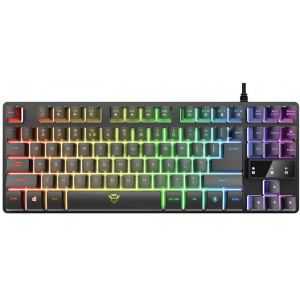 Trust Gaming GXT 833 Thado TKL Illuminated Keyboard, RU, Compact TKL design (80%) takes up limited space on your desk or in your bag, Anti-Ghosting: Up to 10 simultaneous key presses, 12 direct access media keys, USB,1.8m, Black