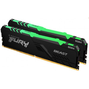 16GB (Kit of 2*8GB) DDR4-3733  Kingston FURY® Beast DDR4 RGB, PC29800, CL19, 1.35V, Auto-overclocking, Asymmetric BLACK low-profile heat spreader, Dynamic RGB effects Kingston FURY Infrared Sync technology, Intel XMP Ready (Extreme Memory Profiles)