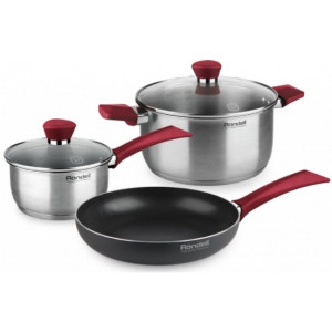 Frypan & Pot Set Rondell RDS-1217, pot D 20", 2.8L, frypan D24"", ladle D14"" 0,9L, Xylan Plus spectrum, for induction stove, Strike
