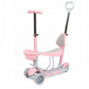 Scooter детский 5в1 (подножка), розовый, код 147606