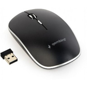 Wireless Mouse Gembird MUSW-4BS-01, Optical, 800-1600 dpi, 4 buttons, Ambidextrous Silent 1xAA Black