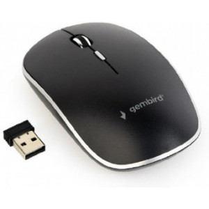 Gembird MUSW-4BSC-01, Silent Wireless Optical mouse, 2.4GHz, 4-button, 800 - 1600dpi, Type-C receiver, Black