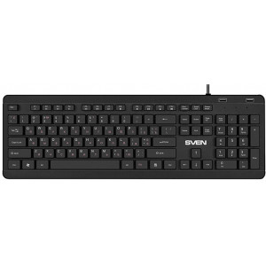 SVEN KB-E5700H, Keyboard, Waterproof construction, 104 keys, 12 Fn-keys, slim compact design, low-profile, USB 2.0 Hub 2 -ports, 1.5m, Black