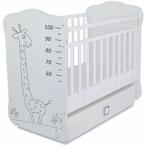 411001-2 Кровать детская СКВ-4 ( маятник, ящик, опуск.планка, рисунок серый Жираф, белый) размер ложа 1200х600 мм