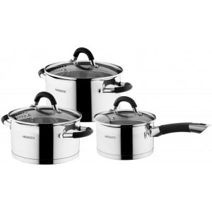 Набор посуды Ardesto Gemini Monza со сливом, 8 пред., ручки с серым силиконом, нержавеющая сталь