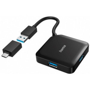 Hama USB Hub, 4 Ports, USB 3.2 Gen 1, 5 Gbit/s, incl. USB-C Adapter