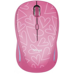 Trust Yvi Wireless Mouse - Pink, 8m 2.4GHz, Micro receiver, 800-1600 dpi, 4 button, Rubber sides for comfort and grip, USB