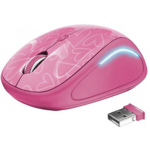 Trust Yvi Wireless Mouse - Pink, 8m 2.4GHz, Micro receiver, 800-1600 dpi, 4 button, Rubber sides for comfort and grip, USB