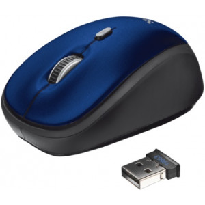 Trust Yvi Wireless Mouse - Blue, 8m 2.4GHz, Micro receiver, 800-1600 dpi, 4 button, Rubber sides for comfort and grip,USB