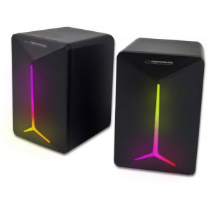 Speakers 2.0  Esperanza Frevo EGS105, 5W (2 x 2.5W), LED Rainbow lighting, Volume control, built in amplifier, Power supply: 5V, They require: USB and mini-jack 3.5mm headphone output, Cable length: 1.2m, Weight: 380g