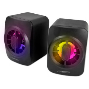 Speakers 2.0  Esperanza Sakara EGS104, 5W (2 x 2.5W), LED Rainbow lighting, Volume control, built in amplifier, Power supply: 5V, They require: USB and mini-jack 3.5mm headphone output, Cable length: 1.2m, Weight: 310g