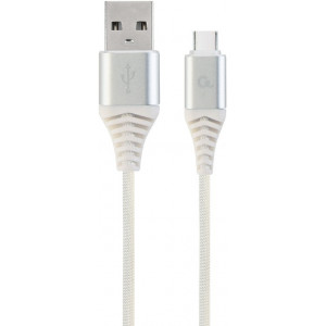  Gembird CC-USB2B-AMCM-1M-BW2, Silver/White - 1m, Cable USB2.0/Type-C Premium cotton braided USB 2.0 A-plug to type-C plug, blister