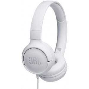  JBL TUNE 500 White On-ear Headset with microphone, Dynamic driver 32 mm, Frequency response 20 Hz-20 kHz, 1-button remote with microphone, JBL Pure Bass sound, Tangle-free flat cable, 3.5 mm jack, White