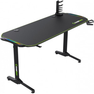 Gaming Desk Gamemax D140-Carbon RGB, 140x60x75cm, Headsets hook, Cup holder, Cable managment,RGB Led