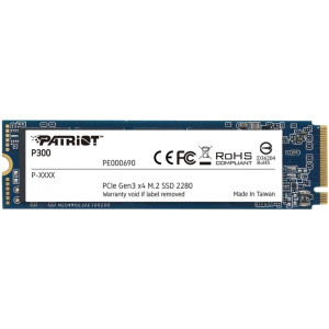 M.2 NVMe SSD 1.0TB Patriot P300, Interface: PCIe3.0 x4 / NVMe 1.3, M2 Type 2280 form factor, Sequential Read 2100 MB/s, Sequential Write 1650 MB/s, Random Read 290K IOPS, Random Write 260K IOPS, TBW: 320TB, 3D NAND TLC
