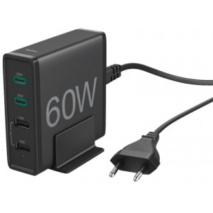 Hama 210561 60 Watt Charging Station, 4-Way (2x PD/QC USB-C, 2x USB-A), black