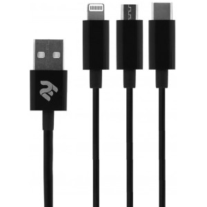 2E Cable USB 3 in 1 Micro/Lighting/Type C, 5V/.4A, 1.2m, black