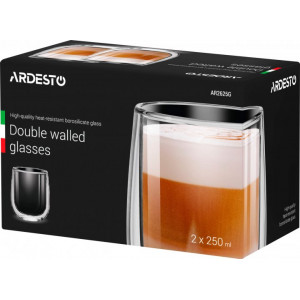 Set чашек Ardesto с двойными стенками, 250 мл, H 9,5 см, 2 шт, боросиликатное стекло