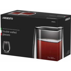 Set чашек Ardesto с двойными стенками, 320 мл, H 11 см, 2 шт, боросиликатное стекло
