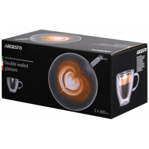 Set чашек с ручками Ardesto с двойными стенками, 300 мл, H 9,5 см, 2 шт, боросиликатное стекло