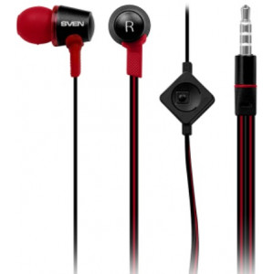Earphones SVEN E-190M, Black, with Microphone, 4pin 3.5mm mini-jack, cable 1.2m