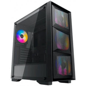 DEEPCOOL MATREXX 50 MESH 4FS ATX Case, with Side-Window, Tempered Glass Side, without PSU, Tool-less, 4x120mm PWM  tri-color LED fans pre-installed, 1xUSB3.0, 2xUSB2.0, Audio, Mic, Black