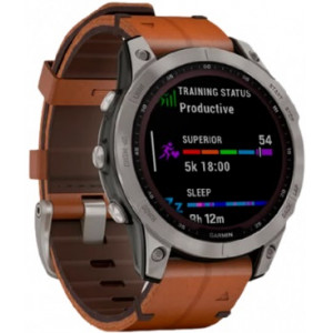 Garmin Fenix 7 Sapphire Solar Titanium with Chestnut Leather Band (includes graphite silicone band)